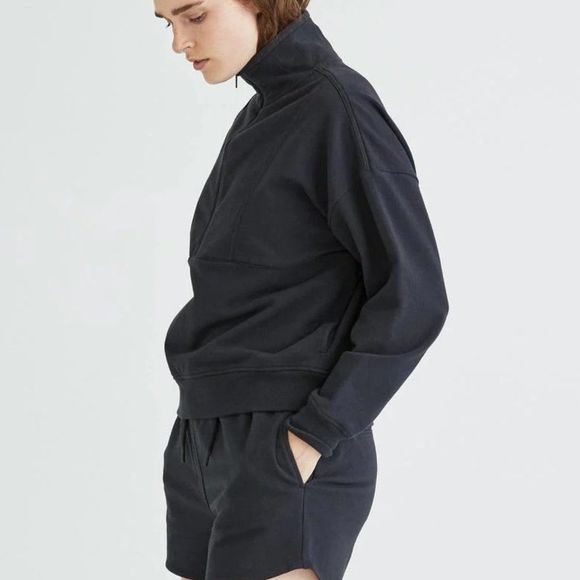 NWT Richer Poorer Women's Stretch Terry Half Zip Pullover Black Size M - Picture 2 of 11